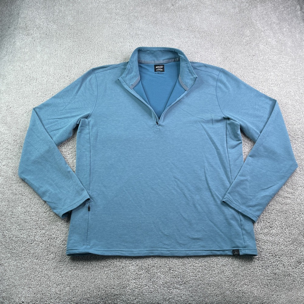 Prana Sweater Mens Large Blue Altitude Tracker Quarter Zip Pullover Thumbholes